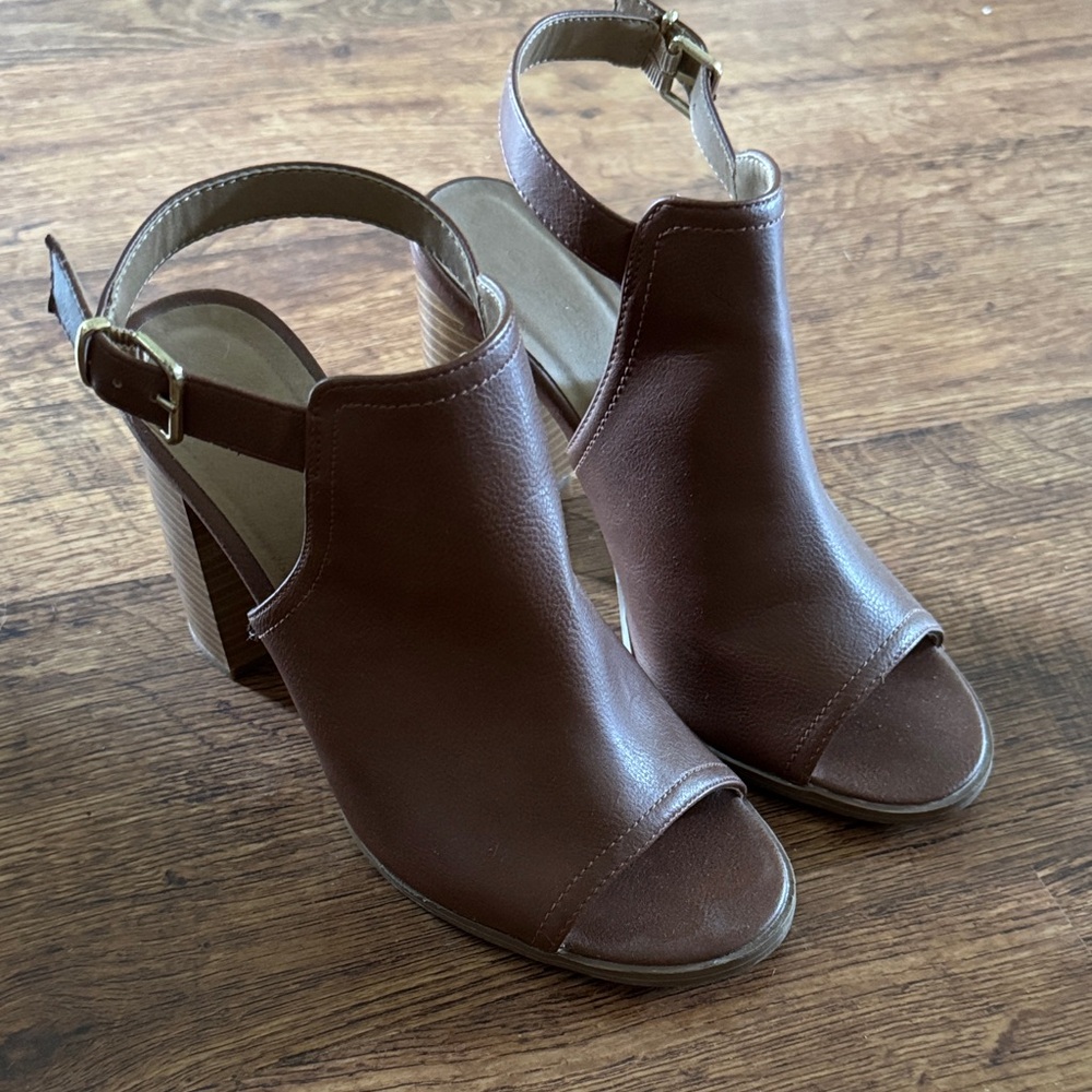Covington Brown Peep-Toe Wedge Heels